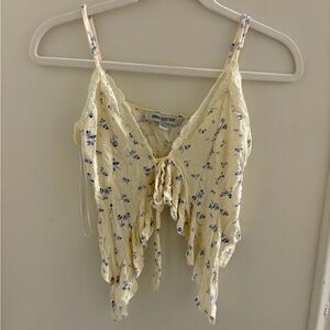 Urban Outfitters Cream Floral Tie-Front Tank